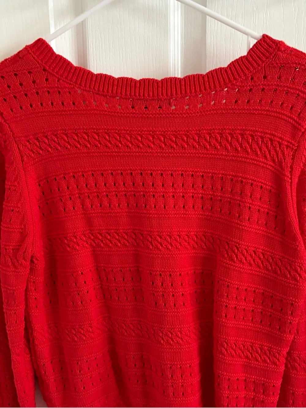Bright Red Openwork Button-Front Cardigan Sweater - Picture 7 of 7